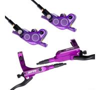 Kit de frenos hidráulicos dinámicos para ciclismo de montaña con diseño de cuatro pistones y longitudes específicas de tubo de aceite (morado)