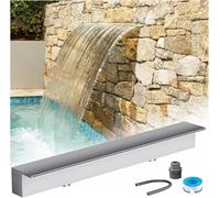 Kit de Fuente con Cascada de Acero Inoxidable - Cañón de 90 cm para Montaje en Pared, Ideal para decoración Interior/Exterior, Elegante Fuente de Agua, Acabado Plateado.