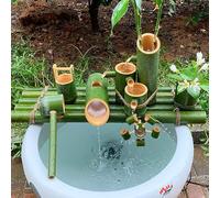 Kit de fuente de agua de bambú hecho a mano Zen Feng Shui, decoración al aire libre, rueda de agua japonesa, función de estanque circulante para patio, patio y balcón, paisajismo