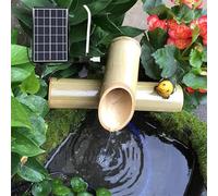 Kit De Fuente Solar De Bambú, Fuente De Agua Artesanal para Jardín Zen, Cascada Independiente para Exteriores, Fuente Japonesa con Bomba, para Patio, Jardín, Bebedero Par