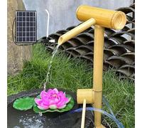 Kit de fuente solar de bambú, fuente de agua zen artesanal, decoración Feng Shui para interiores y exteriores con bomba, adorno de jardín independiente para patio, estanque, jardín, balcón, pecera.