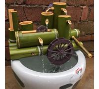 Kit de fuente solar de bambú hecho a mano, función de agua zen con rueda, respetuoso con el medio ambiente, decoración de baño y estanque, adorno Feng Shui para relajación al aire libre y disfrute del