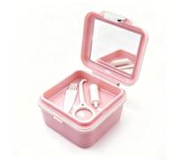Kit de funda para dentaduras postizas, estuche de limpieza de retenedores, taza de baño de limpieza de dentaduras postizas con espejo para uso en puentes de prótesis, recipiente de remojo de prótesis