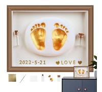 Kit de fundición para bebés, kit de madera para hacer huellas de manos y huellas | Botella de colección de cabello fetal, pintura segura, recuerdo de bebé para la familia, baby shower