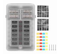 Kit de fusibles de cuchilla de 12 vías, 24 piezas con indicador LED, bloque de caja de portafusibles para coche, camión, barco, material PBT+PC duradero, 100 A, 32 V máximo