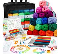 Kit de ganchillo con agujas de 103 piezas, paquete prémium que incluye bolas de hilo de 1509 m, agujas, accesorios, paquete de inicio ideal para niños, adultos, principiantes y profesionales.