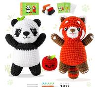 Kit de Ganchillo de Panda para Principiantes Adultos Niños Kit de Aprendizaje de Tejido Panda Rojo con Instrucción Kit de Tejido de Pandas Juego de Tejido Animal Juego de Ganchillo Animal Kit de