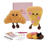 Kit de ganchillo, kit de ganchillo para principiantes de pizza y croissant, juego completo de iniciación de amigurumis con tutoriales en video con tutoriales en video, regalo completo de manualidades
