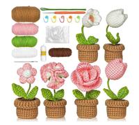Kit de ganchillo para principiantes: 6 piezas de flores fáciles de tejer para adultos con videotutorial.