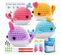 Kit de ganchillo para principiantes para adultos, kit de crochet | Juego de iniciación de punto con animales marinos para adultos y ballenas | Kit completo de ganchillo para expertos, prin