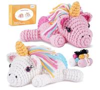 Kit de ganchillo para principiantes y adultos - Unicornio DIY Kit de aprendizaje de ganchillo con lana suave, aguja de ganchillo e instrucciones en video paso a paso, regalo creativo de cumpleaños
