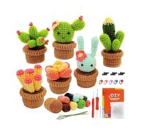 Kit de ganchillo principiante completo, kit creativo de plantas en maceta, punto manual para principiantes, kit creativo para adultos, kit de ganchillo, con 6 instrucciones de ganchillo diferentes