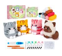 Kit de gancho completo para principiantes con tutoriales de vídeo paso a paso - Kit de inicio para gatitos (gato de ganchillo, 4 piezas)