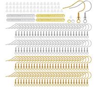 Kit de ganchos hipoalergénicos para aretes, 600 piezas, anzuelos de pez + anillos de metal + cierres de silicona para aretes, dorado/plateado