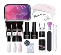 Kit de gel de extensión de poli, kit de gel de extensión de uñas - Gel de uñas de extensión de 3 colores con solución de deslizamiento y lámpara - Suministros de manicura profesional para principiante