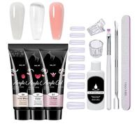 Kit de gel de uñas de poli - Gel de extensión, esmalte de uñas | Juego de 3 sombras de con lámpara UV, herramientas de bandeja, gel base y solución de limpieza para dedos de los pies (calidad
