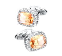 Kit de gemelos para hombre, circonita cúbica naranja, chapado en plata, rectángulo, 1,8 x 1,3 cm, joyería para marido, papá, día de San Valentín, negocios, 1.8x1.3CM, Plata, Circonia cúbica