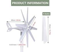 Kit de generador eólico de 12 000 W para Uso doméstico y marítimo: 12 V/24 V, 8 aspas, Controlador de Carga Incluido, Sistema híbrido Solar y eólico para soluciones de energía renovable, Gen