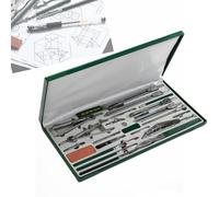 Kit de geometría de 23 piezas, herramientas de dibujo profesionales de ingeniería de construcción, juego de brújula de acero inoxidable con haz de extensión grande para diseñadores, dibujantes