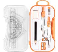Kit de geometría matemática naranja de 10 piezas, estuche inastillable, reglas, transportador, para dibujo
