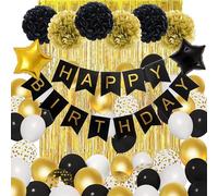 Kit de Globos Dorados y Negros, Arco para Fiesta de Cumpleaños Oro Negro, Confeti para Hombres y Mujeres de 18 21 30 40 50 60 70 Años