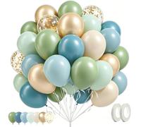 Kit de Globos Verde Salvia y Azul Polvo, Arco de Globos de 60 Piezas con Globos Dorados para Bodas, Cumpleaños, Baby Shower, Bautizos y Decoración de Regreso a Clases
