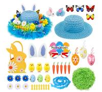 Kit de gorro de Pascua para niños, haz tu propio capó de Pascua para niños, conejo, pollitos, huevos de Pascua para competencia, desfile escolar, sombrero azul