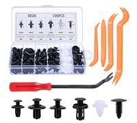 Kit de grapas y remaches para coche. Incluye 6 tipos de grapas para puertas y clips de plástico universales para parachoques. Herramienta de fijación de remaches incluida.