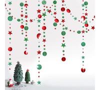 Kit de guirnalda de estrellas y lunares rojos con purpurina para decoración de fiestas de Navidad, decoración para colgar, bandera, bandera, árbol de Navidad, Año Nuevo, celebración, cumpleaños