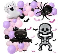 Kit de guirnalda de globos de Halloween, rosa, morado, negro, fantasma, murciélago, esqueleto, araña
