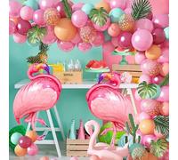 Kit de guirnalda de globos para decoración de fiesta del espacio exterior, suministros de fiesta de cumpleaños espacial, globos de látex de aluminio azul marino y plateado para niños (flamenco rosa)