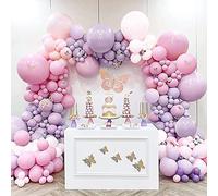 Kit de Guirnaldas de Globos, 123 Piezas Globos Morado Macaron Blanco, Arco para Globos Macaron Rosa Guirnalda Cumpleaños para Baby Shower Niña, Boda, Cumpleaños, Decoracion Bautizo