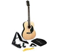 Kit de guitarra acústica Martin Smith de tamaño completo con soporte, afinador, funda, correa, púas y lecciones.