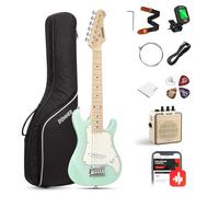 Kit de guitarra eléctrica para niños de 30 pulgadas estilo ST Mini Electric Guitar Starter Package Verde para niños niñas con amplificador, bolsa, afinador, púas, cable, correa, cuerdas extra DSJ-100