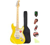 Kit de guitarra eléctrica para principiantes de 39 pulgadas, tamaño completo, paquete de inicio con amplificador, bolsa, correa, cuerda, afinador, cable y púas (amarillo)