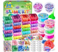 Kit de Hacer Slime de 24 Colores para niñas, Crystal Clear Slime, Glow in The Dark Slime con complementos de Bolas de Espuma, amuletos, Purpurina, Juguetes de Regalo para niños
