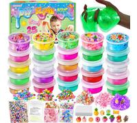 Kit de Hacer Slime de 25 Colores para niñas, Crystal Clear Slime, Glow in The Dark Slime con complementos de Bolas de Espuma, amuletos, Purpurina, Juguetes de Regalo para niños