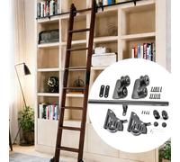 Kit de hardware de escalera rueda de biblioteca negra (sin escalera) - Acero al carbono resistente 3.3-24ft riel tubo redondo para casa almacén oficina armario ático(610cm Kit de pista)