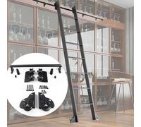 Kit de hardware escalera coulissante biblioteca armario 100-732CM (sin escalera) - Riel rueda + sistema rodillos, tubo acero negro redondo para casa nevera de vino(366cm Kit de pista)