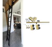 Kit de hardware para escaleras - 100 cm-732 cm, ruedas doradas con freno | Carro de escalera con ruedas ajustables para facilitar el movimiento y la estabilización, ideal para aplicaciones domésticas