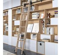 Kit de herrajes 100-732cm para escalera deslizante (sin escalera) | Sistema de poleas redondo resistente negro, raíl móvil para hogar, oficina, armario y estudio(122cm Kit de pista)