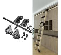 Kit de herrajes deslizantes para Biblioteca de 1,0 a 7,3 m, Escalera móvil con Ruedas y Rodillo de Suelo para casa, Oficina o Granero, Color Negro (Kit de rieles de 366 cm)