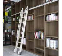 Kit de herrajes deslizantes retráctiles para escalera de biblioteca almacén, kit de riel para escalera móvil con ruedas de piso, acero negro (sin escaleras)(480cm Kit pista)