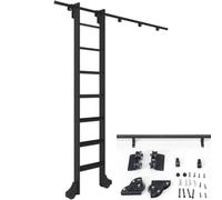 Kit de herrajes for escalera de biblioteca con ruedas, rieles móviles de 1 m a 6 m con ruedas de piso (sin escalera), rieles móviles de tubo redondo de acero negro, for estanterías y armarios(2m)