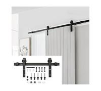 Kit de herrajes for puerta de granero, rodillos ajustables de acero al carbono reforzado, rieles deslizantes con pestillos y dispositivos antivuelco(98.4" Track (Single Door))
