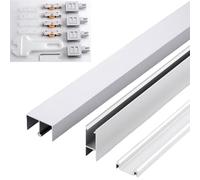 Kit de herrajes for puertas correderas de doble riel for armarios, estanterías y cocinas con cristal de 5/8 mm (1 unidad)(Black,200cmx8mm)