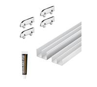 Kit de herrajes for Puertas corredizas de Armario de Doble riel, riel for Puerta corrediza Oculta y Rodillos for Cocina, Sala de Estar, Puerta de Vidrio, Plateado(180cm)
