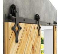 Kit de herrajes for puertas corredizas de granero, resistentes, suaves y silenciosos, fáciles de instalar, se adaptan a paneles de puertas dobles, colgadores estilo diamante, color negro(14FT-426CM)