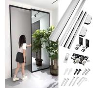 Kit de herrajes invisibles para puerta corredera con cierre suave, sistema de riel oculto de montaje en pared para armarios y puertas de granero