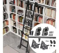 Kit de herrajes negros robustos en acero al carbonio para escalera deslizante biblioteca (sin escalera) Riel tubo redondo, deslizamiento suave para loft, ático, armario(300cm Kit de pista)